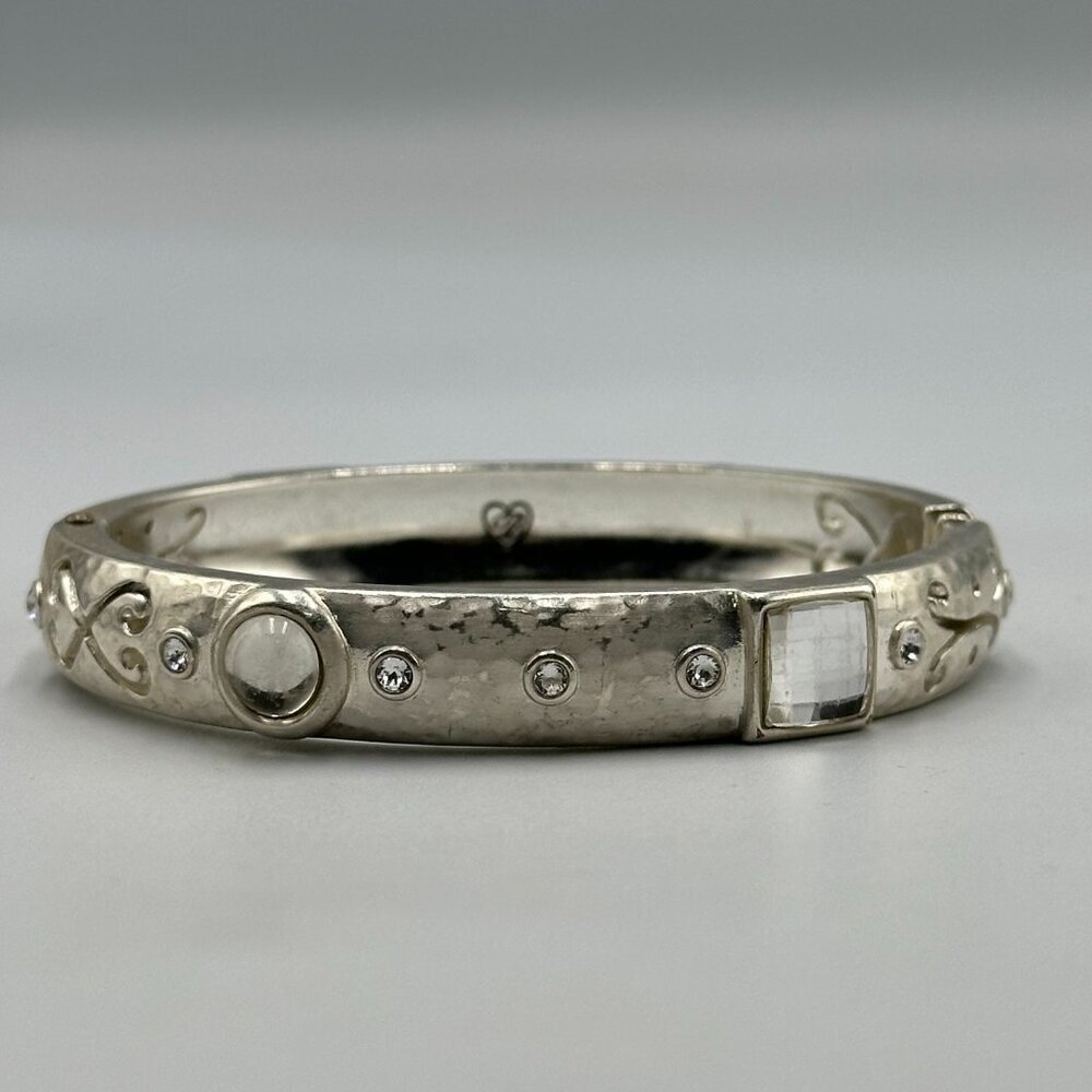 Brighton Bangle Bracelet Silver Tone Life's Pleasures Hammered Crystal Accents